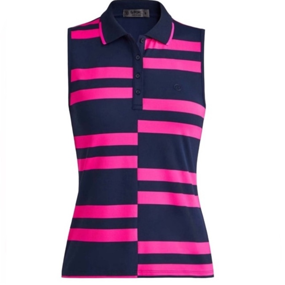 G/FORE Navy and Hot Pink Striped Sleeveless Polo Tank